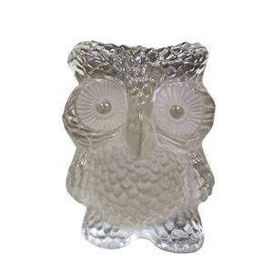 Vintage Viking Clear & Frosted Glass Owl Paperweight 5.5" Mid Century Modern MCM